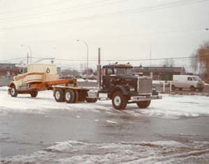 In the winter of 1980-81, Denny Olson delivered the first Western Star logging truck to Michigan. He towed this 4964 SB all the way from the White Western Star plant in Kelowna, B.C.